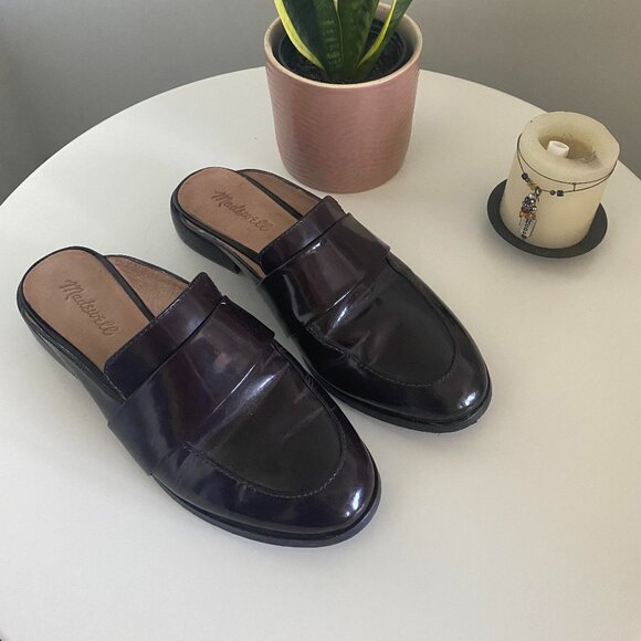 Madewell Shoes - MADEWELL The Elin Maroon Patent Leather Backless Loafers Mules size 7.5